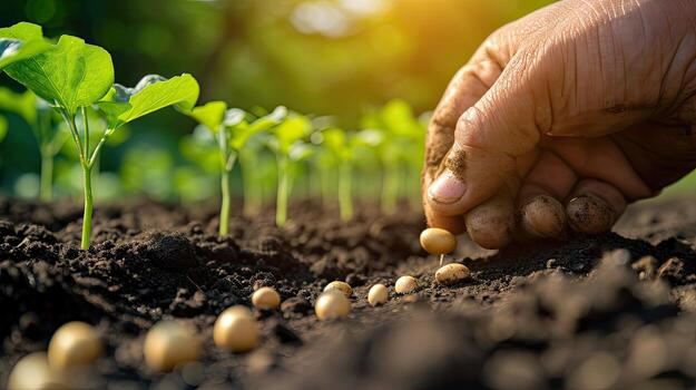 ai-generated-agriculture-farmer-hands-planting-seeds-business-plant-agriculture-concept-farmer-hands-is-planting-seeds-in-the-suburbs-beginning-of-the-seasonal-agricultural-work-phot